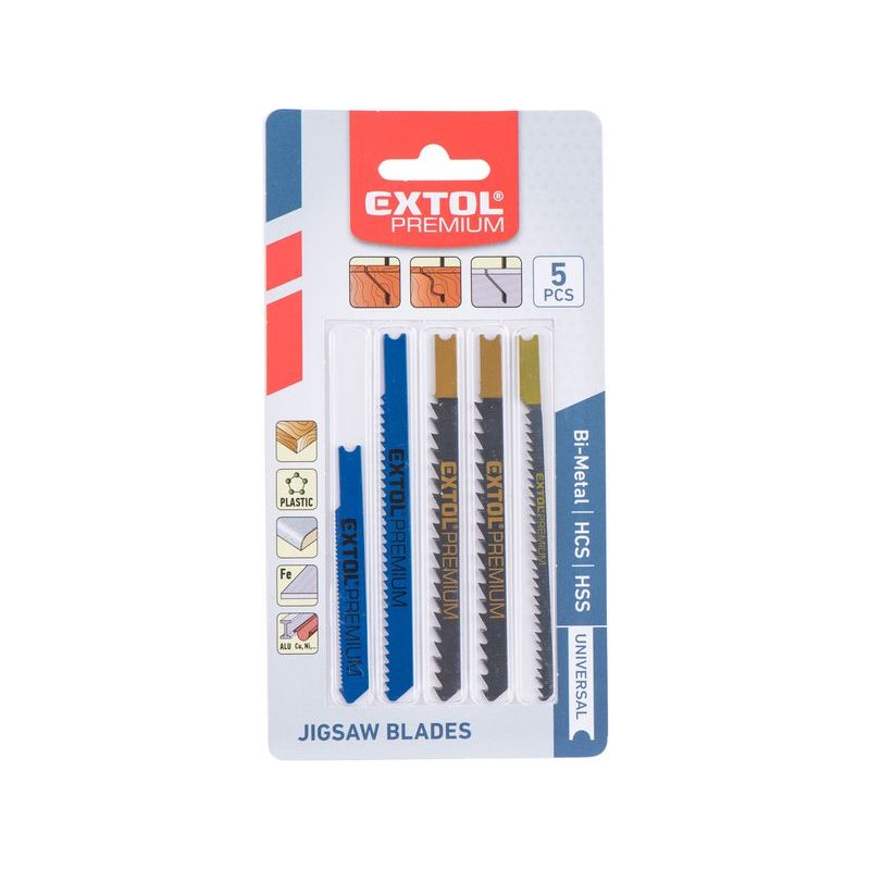 EXTOL PREMIUM PLÁTKY DO PŘÍMOČARÉ PILY-MIX, SADA 5KS, BI-METAL, HSS, HCS, 8805600 - PILOVÉ LISTY PLÁTKY DO PŘÍMOČARKY - PŘÍSLUŠENSTVÍ