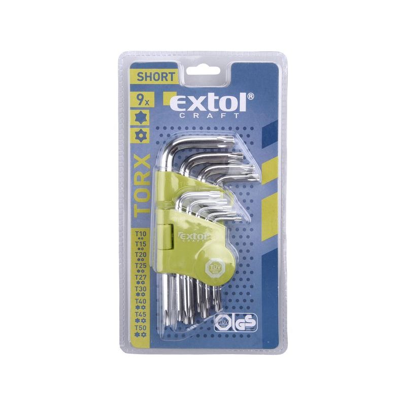 EXTOL CRAFT L-KLÍČE TORX, SADA 9KS, T 10-50, KRÁTKÉ, 66010 - L - KLÍČE - RUČNÍ NÁŘADÍ