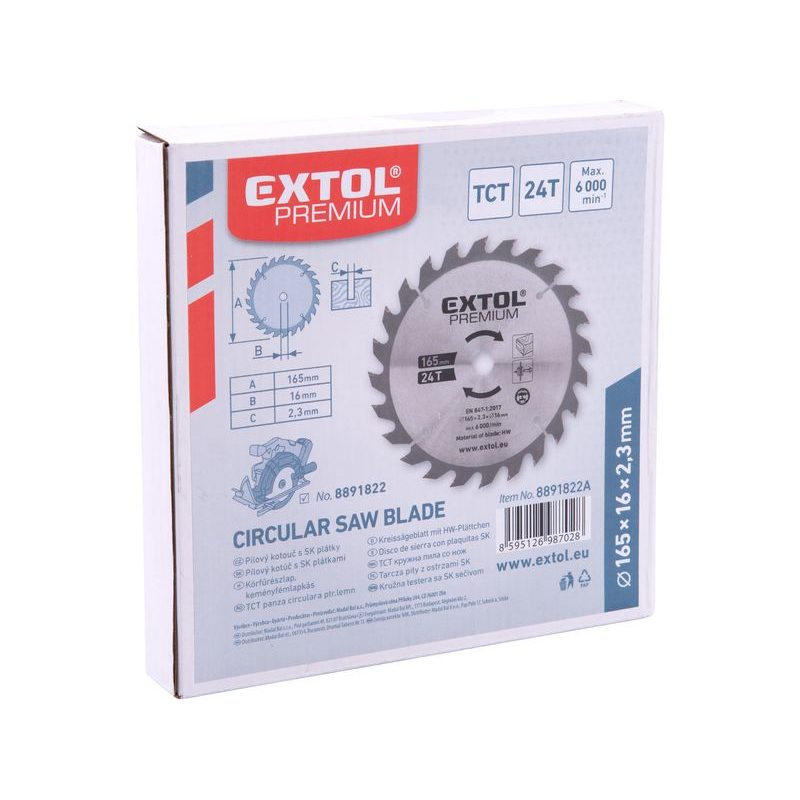EXTOL PREMIUM KOTOUČ PILOVÝ S SK PLÁTKY, 165×2,3×16MM, 24T, 8891822A - PŘÍSLUŠENSTVÍ PRO EXTOL - NÁHRADNÍ DÍLY