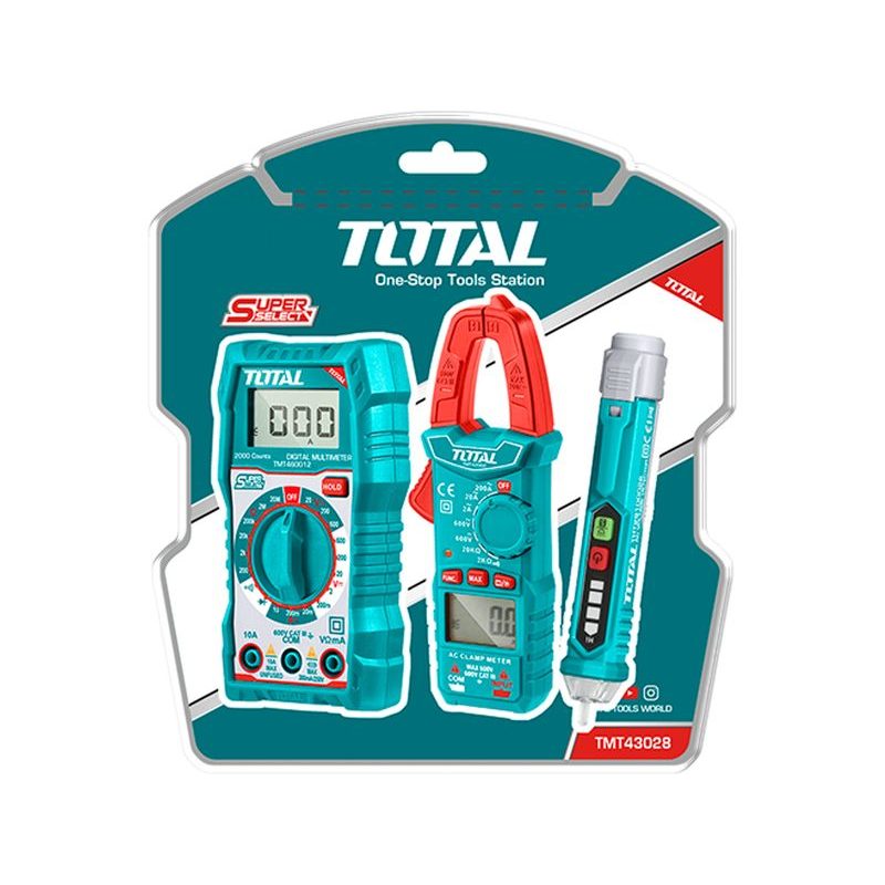 TOTAL SADA DIGITÁLNÍHO MULTIMETRU, MULTIMETRU KLEŠŤOVÉHO A ZKOUŠEČKY AC NAPĚTÍ, TOTAL, TMT43028 - ZKOUŠEČKY NAPĚTÍ, MULTIMETRY - MĚŘÍCÍ TECHNIKA