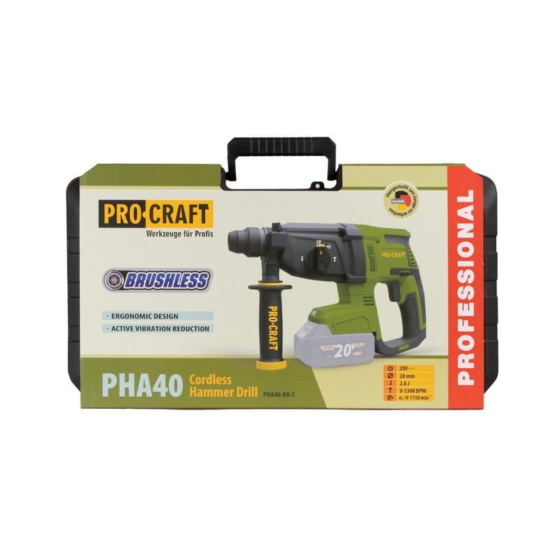 KLADIVO VRTACÍ AKU PROCRAFT PHA40BB (BEZ BATERIE A NABÍJEČKY V KUFRU) | PHA40-BB-С PROCRAFT - AKU VRTACÍ, SEKACÍ A KOMBINOVANÁ KLADIVA - AKU NÁŘADÍ