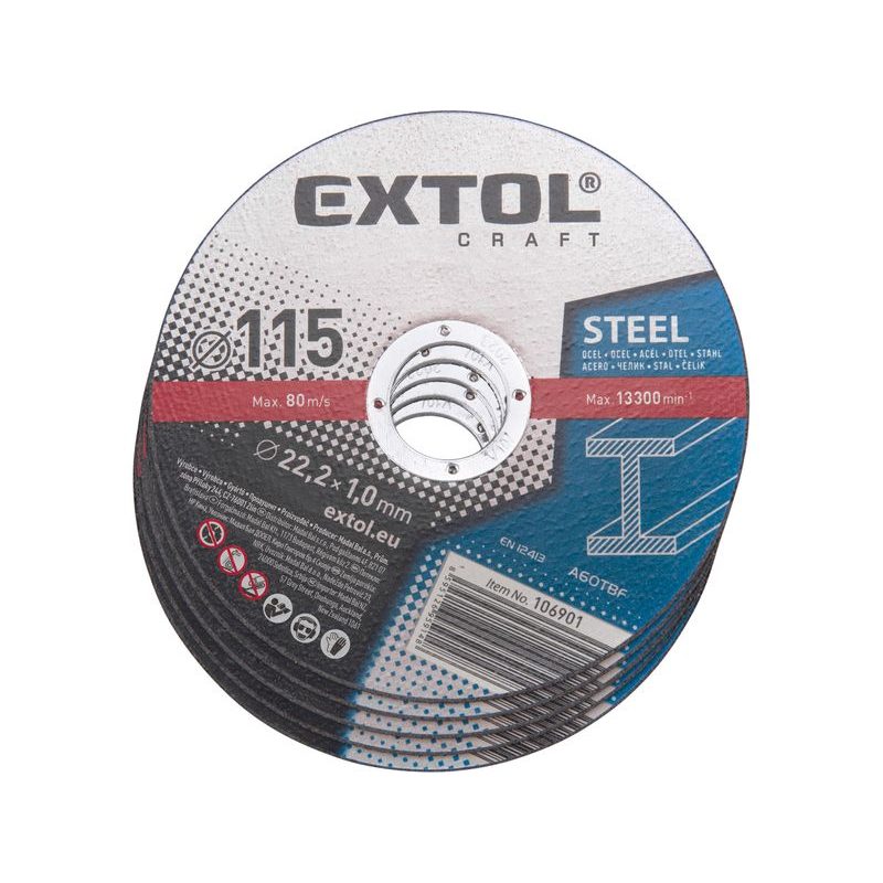 EXTOL CRAFT KOTOUČE ŘEZNÉ NA KOV, 5KS, O 115X1,0X22,2MM, 106901 - ŘEZNÝ KOTOUČ 115 MM - PŘÍSLUŠENSTVÍ