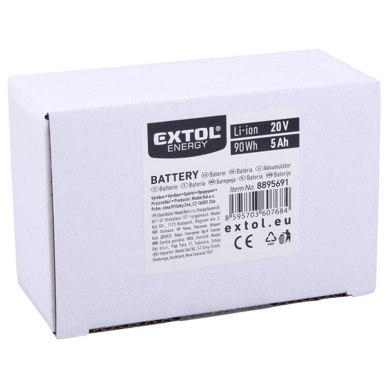 EXTOL ENERGY BATERIE 20V LI-ION, 5AH, 8895691 - AKUMULÁTORY, BATERIE - NÁHRADNÍ DÍLY