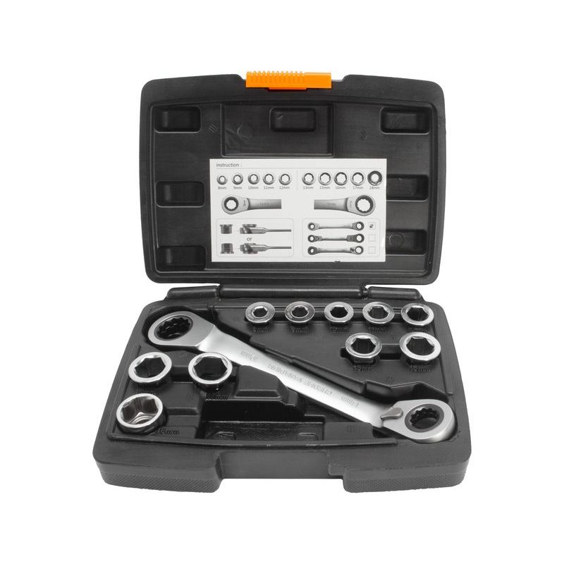 EXTOL PREMIUM KLÍČ RÁČNOVÝ TVAROVANÝ A VLOŽKY, SADA 11KS, 8-19MM, CRV, 8816101 - RÁČNOVÉ KLÍČE - RUČNÍ NÁŘADÍ