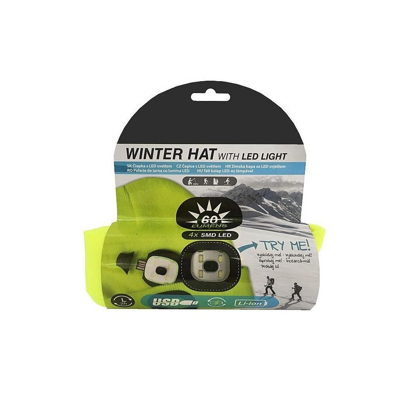 ČEPICE LED, 4X SMD LED, USB NABÍJENÍ, ŽLUTÁ, UNI - ČEPICE, KŠILTOVKY, PONOŽKY A JINÉ - PŘÍSLUŠENSTVÍ