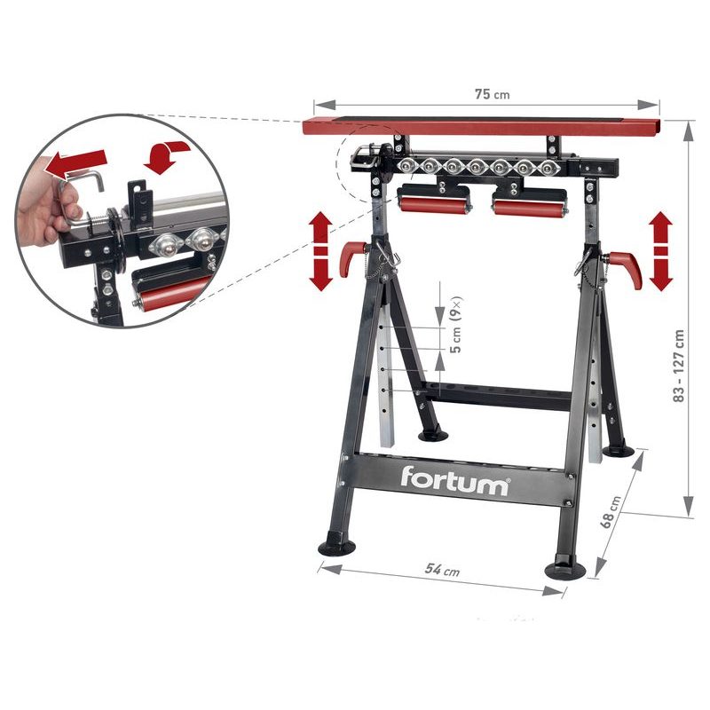 FORTUM KOZA/PODAVAČ 4-FUNKČNÍ, NOSNOST AŽ 200KG, VÝŠKA 83-127CM, 4759985 - PODPĚRY - DÍLNA A GARÁŽ
