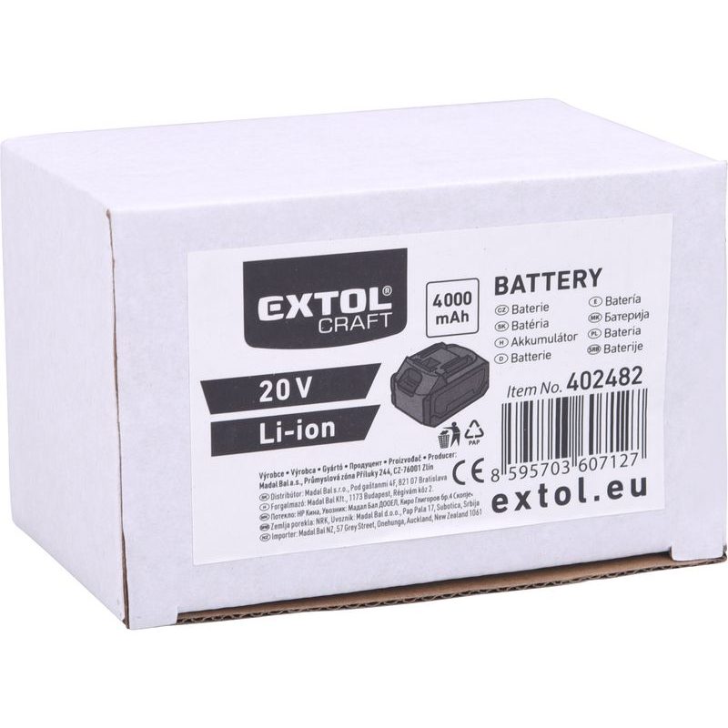 EXTOL ENERGY BATERIE AKUMULÁTOROVÁ, 20V LI-ION, 4AH, 402482 - AKUMULÁTORY, BATERIE - NÁHRADNÍ DÍLY