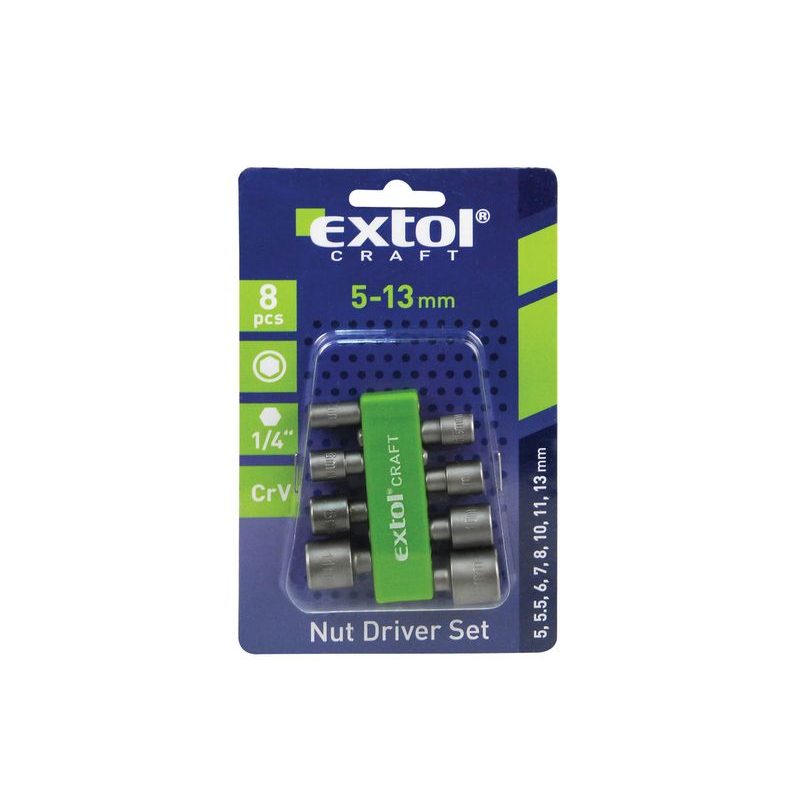 EXTOL CRAFT HLAVICE NÁSTRČNÉ DO VRTAČKY, SADA 8KS, 5-13MM, 10213 - NÁSTRČKOVÉ BITY 1/4 - PŘÍSLUŠENSTVÍ