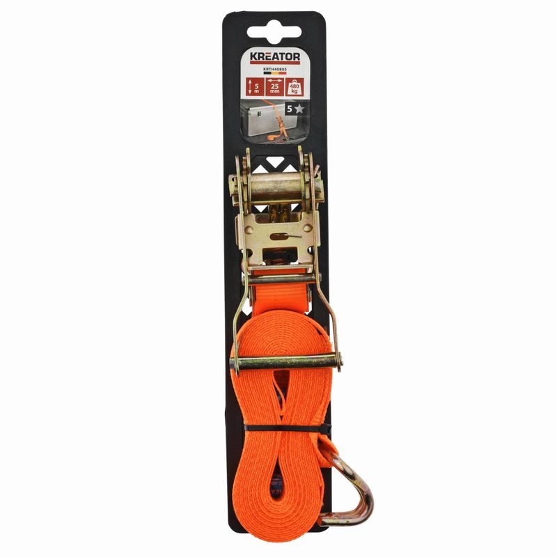 KREATOR KRTH40805 UPÍNACÍ POPRUH RÁČNOVÝ S HÁKY 480KG / 5M HIGH QUALITY - UPÍNACÍ PÁSY (KURTNY) A GUMY - DÍLNA A GARÁŽ