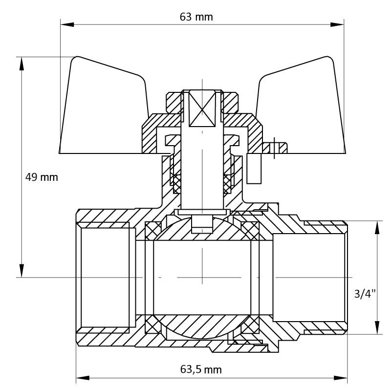 KULOVÝ KOHOUT MOTÝL, ČERVENÝ, KR.218 3/4"FM | KR.218 3/4"FM PROCRAFT - PŘÍSLUŠENSTVÍ (KOHOUTY, ŠROUBENÍ,...) - SANITA