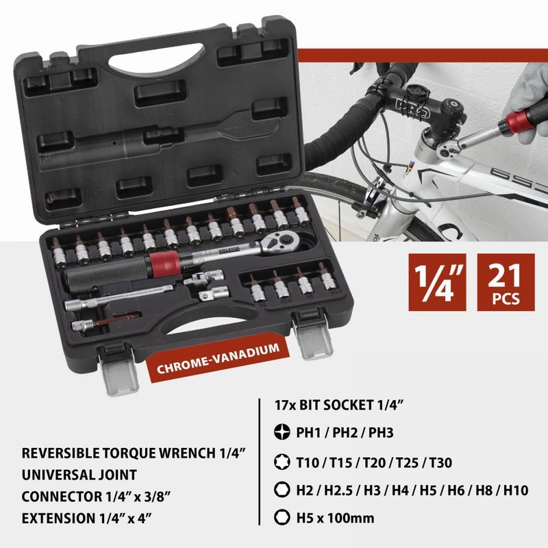 KREATOR KRT503101 MOMENTOVÝ KLÍČ SET 21 KS 1/4" 2-20NM - MOMENTOVÉ KLÍČE A NÁSOBIČE - RUČNÍ NÁŘADÍ