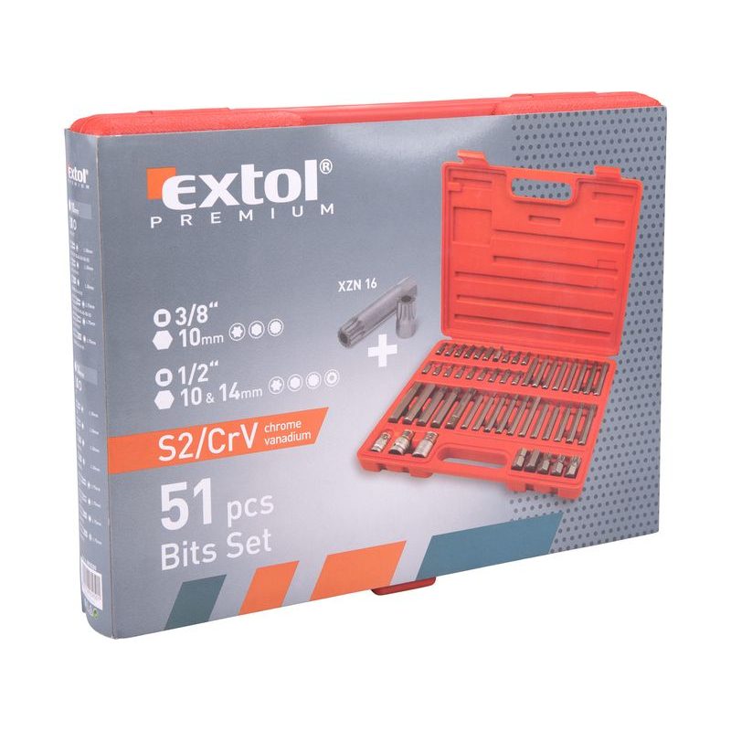 EXTOL PREMIUM HROTY IMBUS-TORX-XZN, SADA 51KS, PRO RÁČNY 3/8", 1/2", S2, 8818200 - GOLA SADY - RUČNÍ NÁŘADÍ