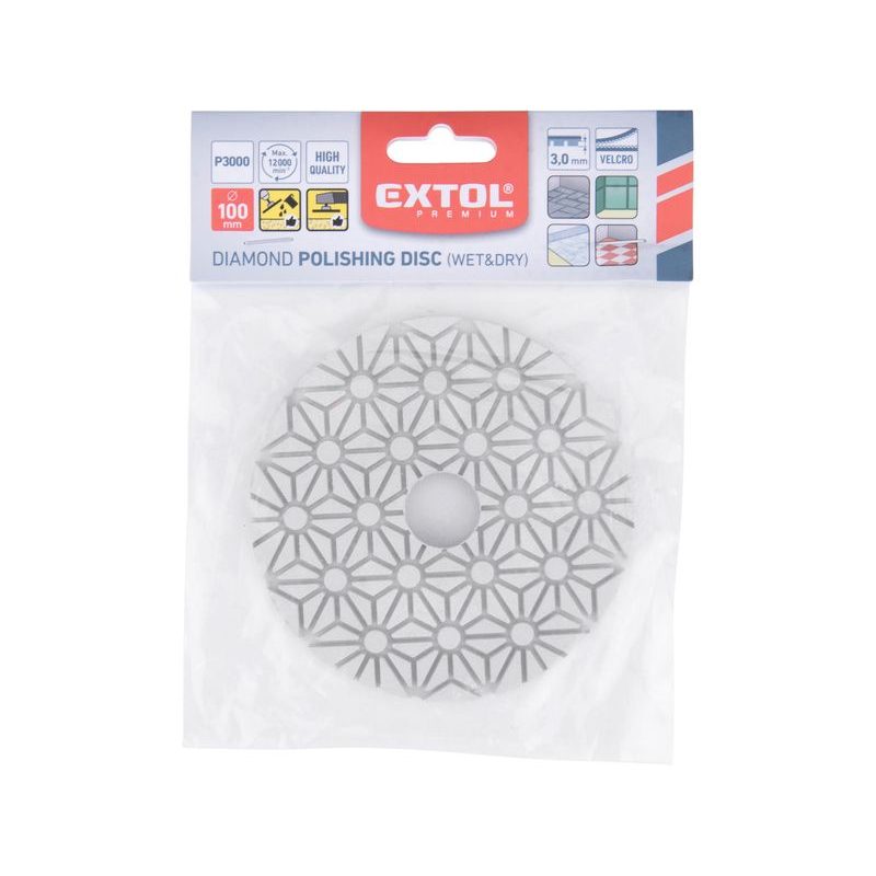 EXTOL PREMIUM KOTOUČ DIAMANTOVÝ LEŠTÍCÍ NA OBKLADY, O100MM, P3000, SUCHÝ ZIP, 8803099 - DIAMANTOVÉ LEŠTÍCÍ KOTOUČE - PŘÍSLUŠENSTVÍ