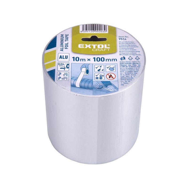 EXTOL CRAFT PÁSKA LEPÍCÍ ALU, HLINÍKOVÁ,, 100MM X 10M X 0,04MM, 9514 - ODVÍJEČE A LEPÍCÍ PÁSKY - DÍLNA A GARÁŽ
