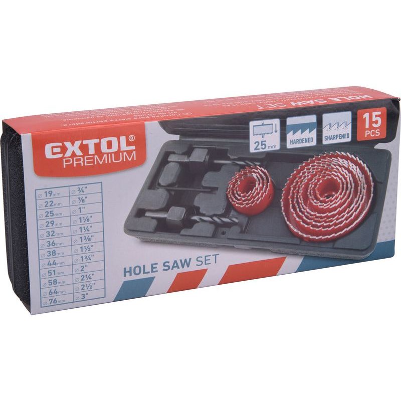 EXTOL PREMIUM VRTÁKY VYKRUŽOVACÍ KORUNKOVÉ, 12 PRŮMĚRŮ O 19-76MM, 8801606 - SADY S VRTACÍMI KORUNKAMI - PŘÍSLUŠENSTVÍ