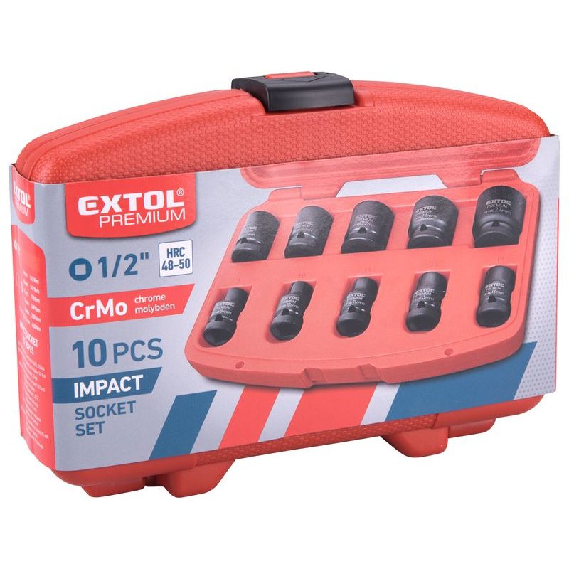 EXTOL PREMIUM HLAVICE NÁSTRČNÉ RÁZOVÉ 1/2", SADA 10KS, 9-27MM, CRMOV, 8818131 - RÁZOVÉ HLAVICE - RUČNÍ NÁŘADÍ
