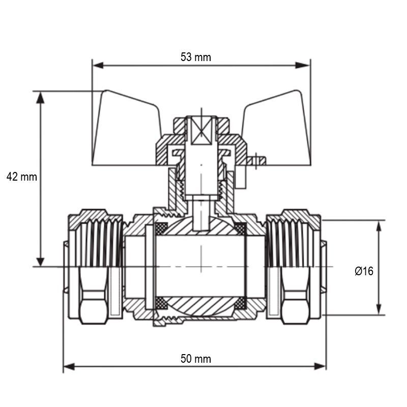 KULOVÝ KOHOUT SE SVĚRNÝM ŠROUBENÍM, MOTÝL, ČERVENÝ, KR.353 Ø16×Ø16 | KR.353 Ø16×Ø16 PROCRAFT - PŘÍSLUŠENSTVÍ (KOHOUTY, ŠROUBENÍ,...) - SANITA