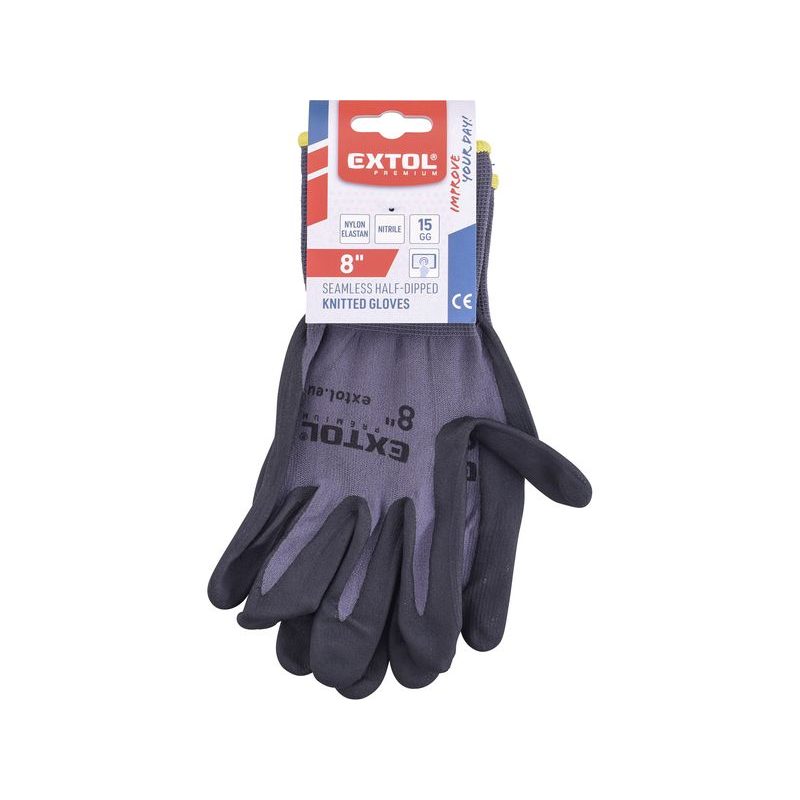 EXTOL PREMIUM RUKAVICE NYLONOVÉ, BEZEŠVÉ, POLOMÁČENÉ V NITRILU, VELIKOST 8", 8856680 - RUKAVICE Z POLYESTERU - PŘÍSLUŠENSTVÍ