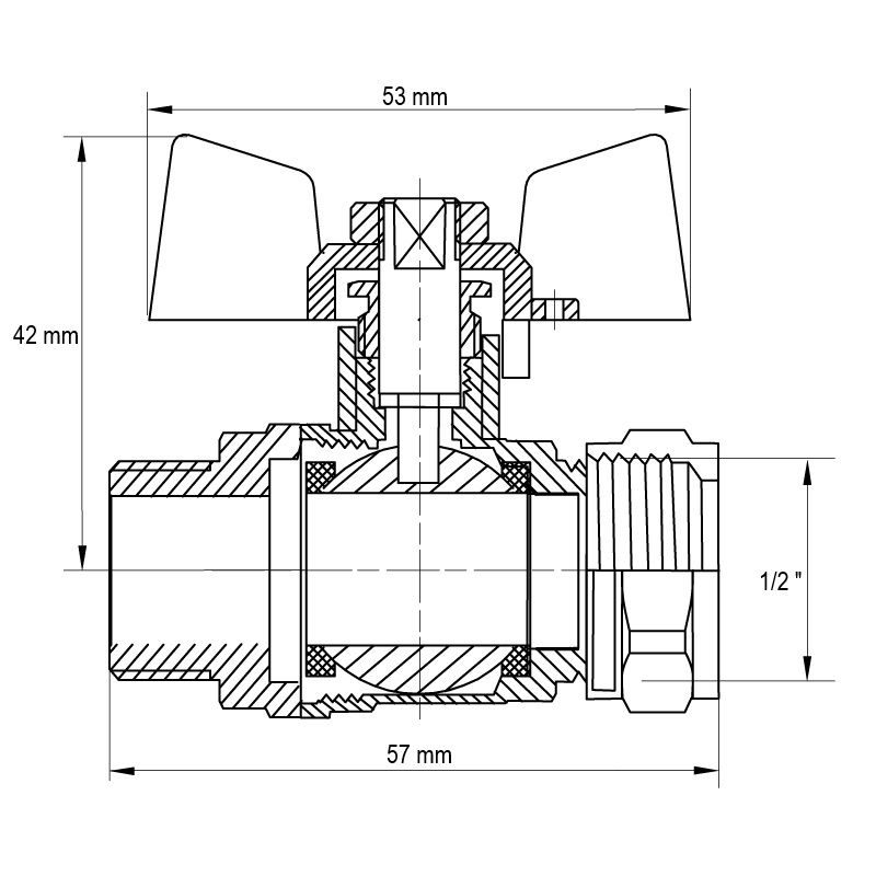 KULOVÝ KOHOUT SE SVĚRNÝM ŠROUBENÍM, MOTÝL, ČERVENÝ, KR.352 Ø16×1/2"F | KR.352 Ø16×1/2"F PROCRAFT - PŘÍSLUŠENSTVÍ (KOHOUTY, ŠROUBENÍ,...) - SANITA