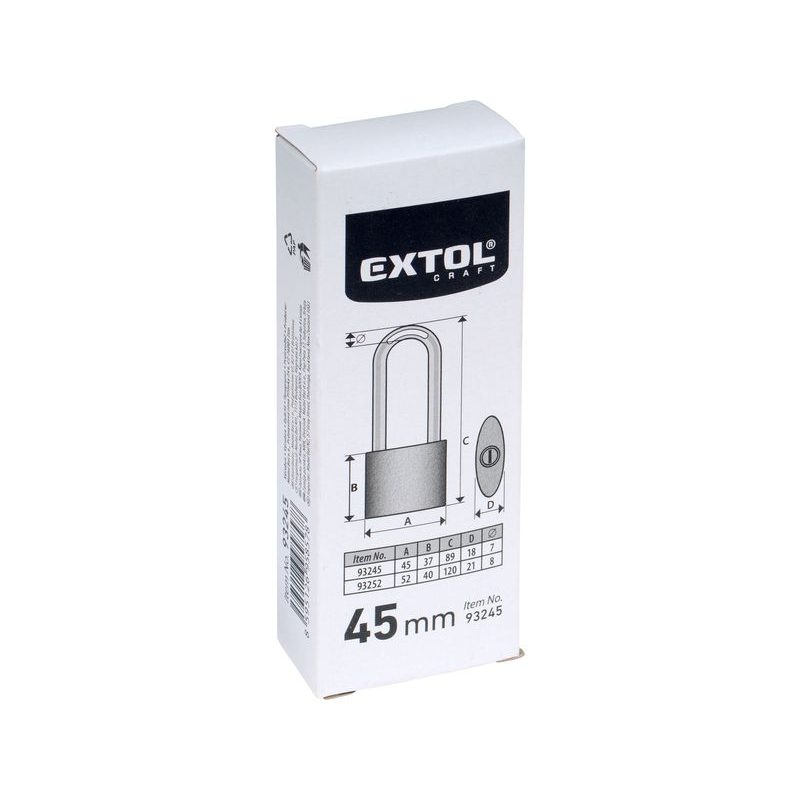 EXTOL CRAFT ZÁMEK VISACÍ LITINOVÝ, PRODLOUŽENÝ, 45MM, 93245 - ZÁMKY VISACÍ - DÍLNA A GARÁŽ