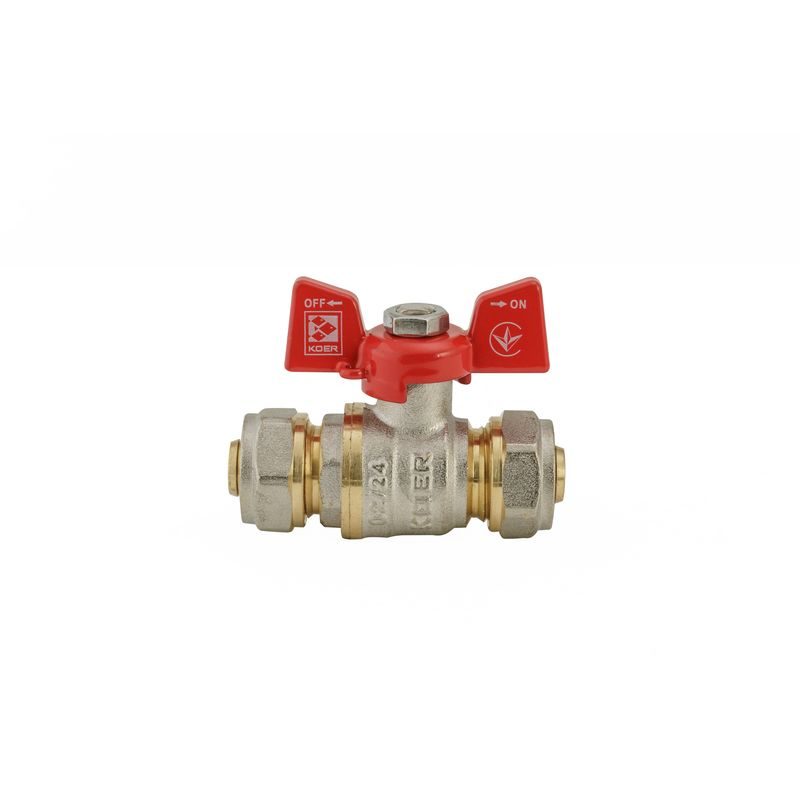 KULOVÝ KOHOUT SE SVĚRNÝM ŠROUBENÍM, MOTÝL, ČERVENÝ, KR.353 Ø16×Ø16 | KR.353 Ø16×Ø16 PROCRAFT - PŘÍSLUŠENSTVÍ (KOHOUTY, ŠROUBENÍ,...) - SANITA