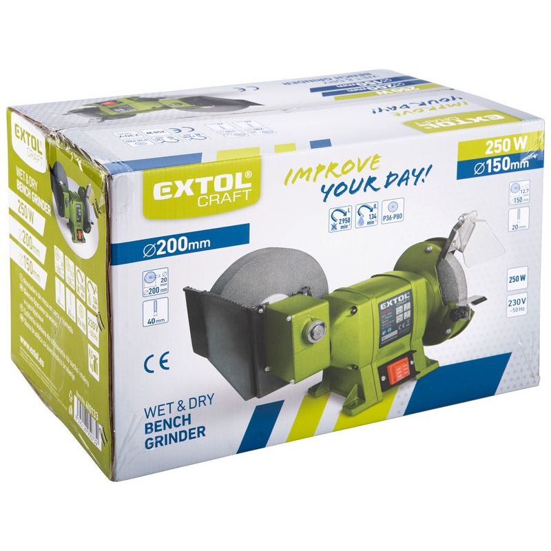EXTOL CRAFT BRUSKA STOLNÍ S POMALOBĚŽNÝM KOTOUČEM, 250W, 410133 - DVOUKOTOUČOVÉ BRUSKY - ELEKTRICKÉ NÁŘADÍ