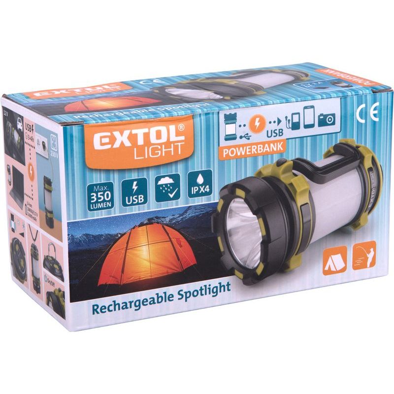 EXTOL LIGHT SVÍTILNA 350LM, CREE XPG2 LED, 360° OSVĚTLENÍ, USB NABÍJENÍ S POWERBANKOU, CREE XPG2 R5 LED + 40X LED, 43140 - PRACOVNÍ SVĚTLA - PŘENOSKY - SVÍTIDLA