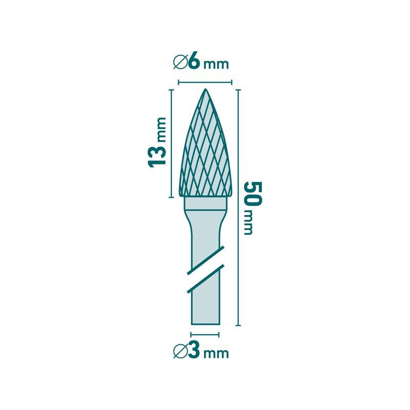 EXTOL INDUSTRIAL FRÉZA KARBIDOVÁ, OSTRÝ OBLOUK, ⌀6X13MM, ⌀STOPKY 3MM, SEK STŘEDNÍ (DOUBLE-CUT), 8703863 - STOPKOVÉ FRÉZKY - PŘÍSLUŠENSTVÍ