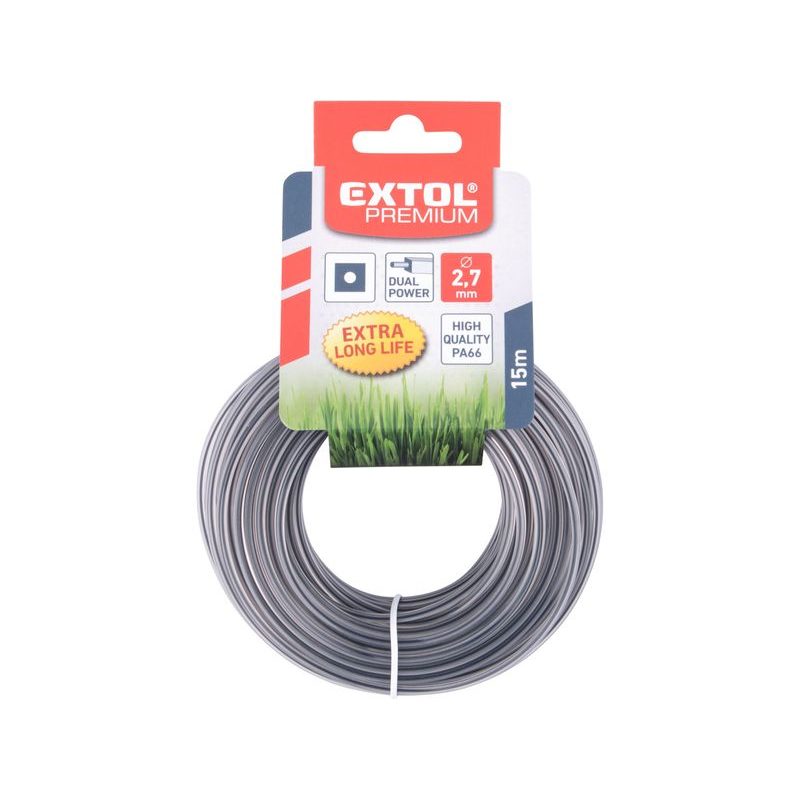 EXTOL PREMIUM ŽACÍ STRUNA DO SEKAČKY S JÁDREM, ČTVERCOVÝ PROFIL, 2,7MM, 15M, PA66, 8870916 - 2,7MM - ZAHRADA