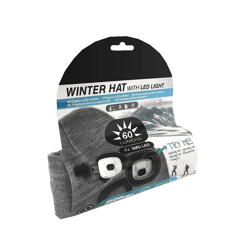 ČEPICE LED, 4X SMD LED, USB NABÍJENÍ, ŠEDÁ, UNI - ČEPICE, KŠILTOVKY, PONOŽKY A JINÉ - PŘÍSLUŠENSTVÍ