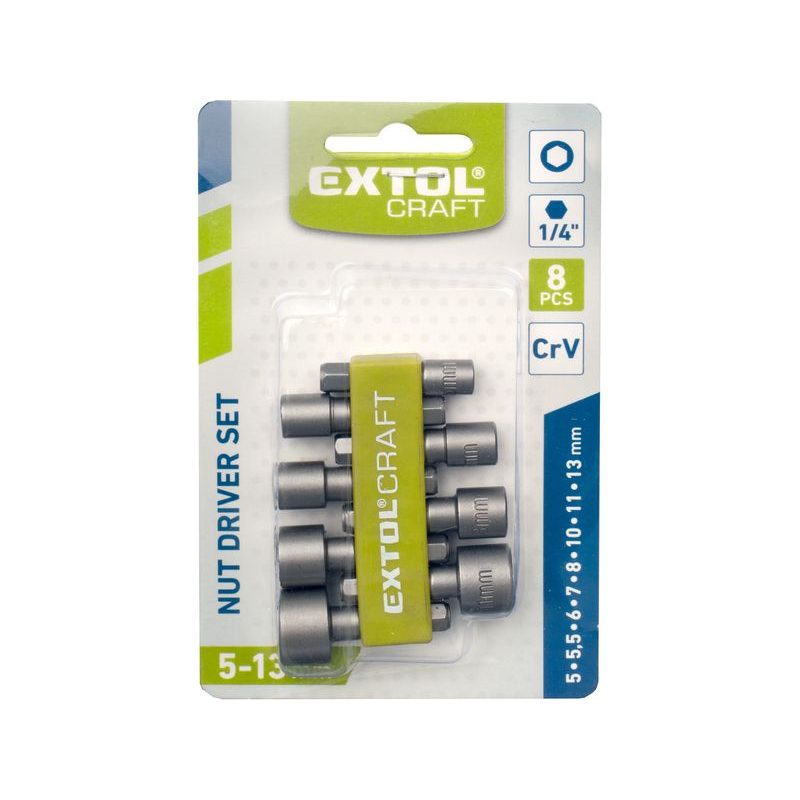 EXTOL CRAFT HLAVICE NÁSTRČNÉ DO VRTAČKY, SADA 8KS, 5-13MM, 10213 - NÁSTRČKOVÉ BITY 1/4 - PŘÍSLUŠENSTVÍ