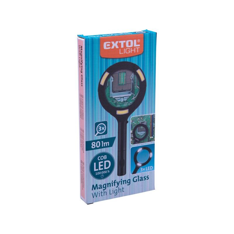 EXTOL LIGHT LUPA SE SVĚTLEM 80LM, 3X ZVĚTŠENÍ, 3X0,5W COB LED, 43159 - KAPESNÍ SVÍTILNY A ČELOVKY - SVÍTIDLA
