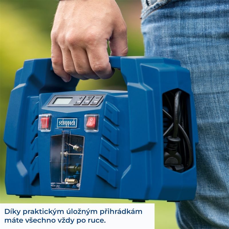 SCHEPPACH AIR FORCE 5 BEZOLEJOVÝ MOBILNÍ KOMPRESOR 8 BAR NA 12 V/230 V - BEZOLEJOVÉ KOMPRESORY - PNEU NÁŘADÍ