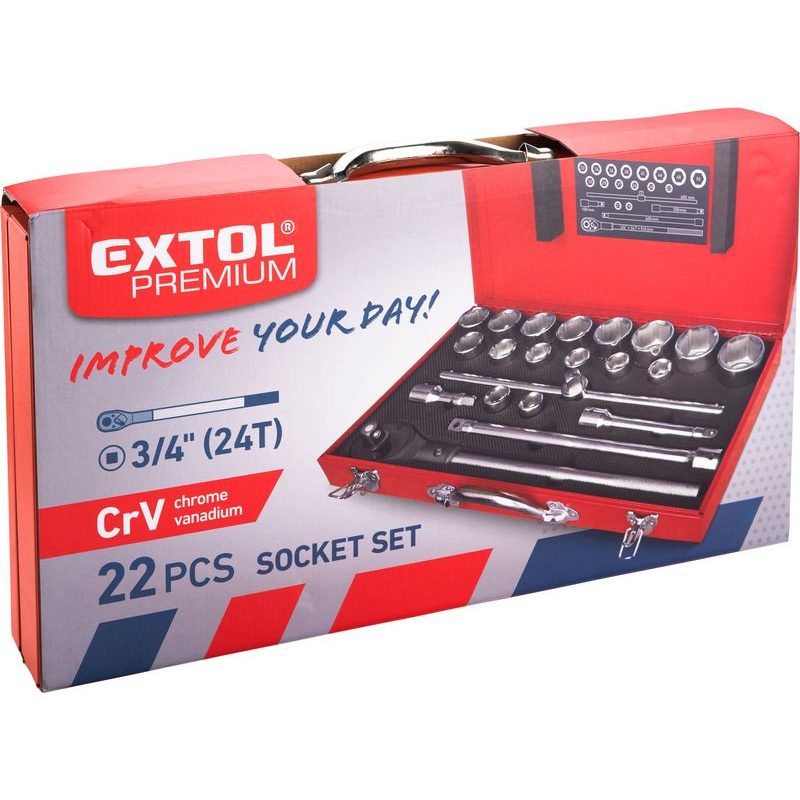 EXTOL PREMIUM HLAVICE NÁSTRČNÉ, SADA 22KS, 3/4", 8818350 - GOLA SADY - RUČNÍ NÁŘADÍ