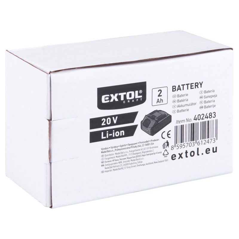 EXTOL ENERGY BATERIE AKUMULÁTOROVÁ, 20V LI-ION, 2AH, 402483 - AKUMULÁTORY, BATERIE - NÁHRADNÍ DÍLY