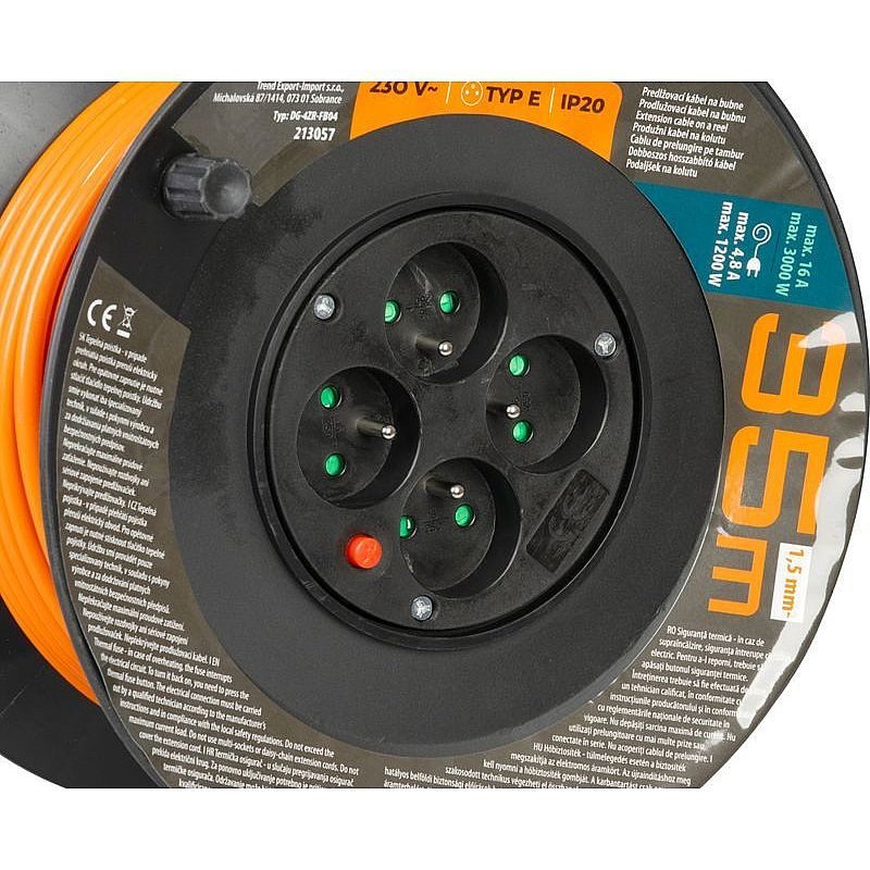 KABEL DG-4ZR-FB04 35M, PRODLUŽOVACÍ NA BUBNU (3X1,5 MM2) - PRODLUŽOVACÍ KABELY - PŘÍSLUŠENSTVÍ