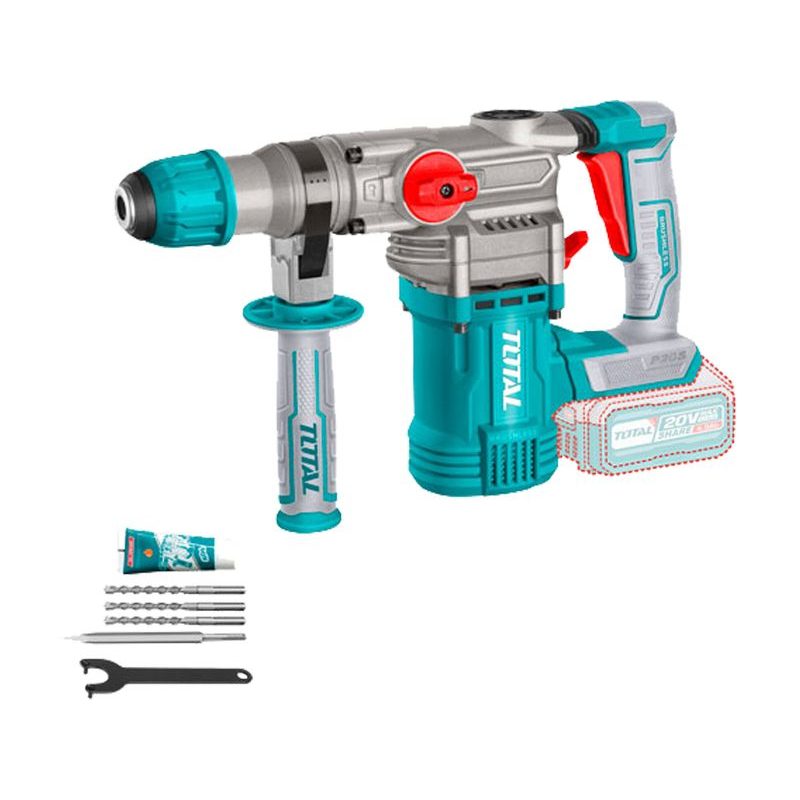 TOTAL KLADIVO VRTACÍ A SEKACÍ AKU, SDS PLUS, BRUSHLESS, 20V LI-ION, 2000MAH, 4,5J, INDUSTRIAL, BEZ BATERIE A NABÍJEČKY, TRHLI20288 - AKU VRTACÍ, SEKACÍ A KOMBINOVANÁ KLADIVA - AKU NÁŘADÍ