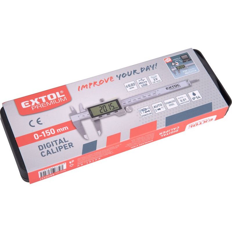 EXTOL PREMIUM MĚŘÍTKO POSUVNÉ DIGITÁLNÍ NEREZ, 0-150MM, IP54, 8825221 - POSUVNÁ MĚŘÍTKA - MĚŘÍCÍ TECHNIKA