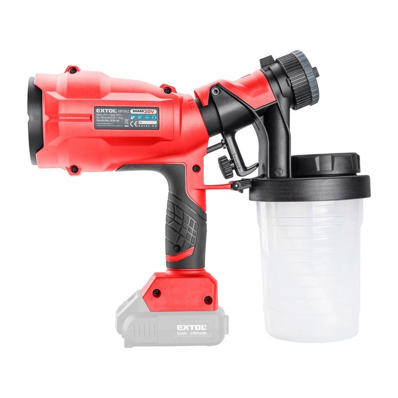 EXTOL PREMIUM 8891863 PISTOLE STŘÍKACÍ HVLP AKU SHARE20V, 20V LI-ION, BEZ BATERIE A NABÍJEČKY, 8891863 - AKU SPECIALITY - AKU NÁŘADÍ