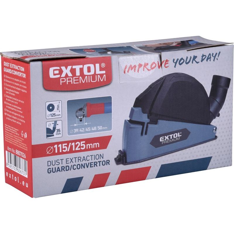 EXTOL PREMIUM KRYT/ADAPTÉR ODSÁVACÍ PRO ŘEZÁNÍ ÚHLOVOU BRUSKOU, O115/125MM, 8807026 - STOJANY PRO ÚHLOVÉ BRUSKY - PŘÍSLUŠENSTVÍ