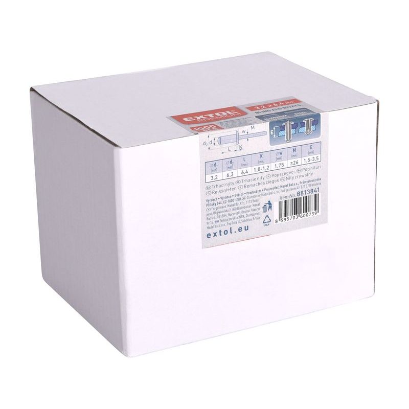 EXTOL PREMIUM NÝTY TRHACÍ HLINÍKOVÉ SADA 1000KS, O 3,2X6,4MM PLOCHÁ HLAVA, 8813841 - PRO NÝTOVAČKY - PŘÍSLUŠENSTVÍ
