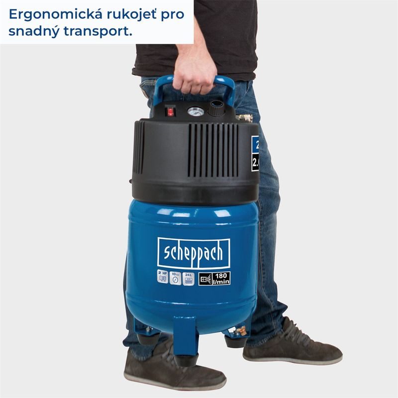 SCHEPPACH HC 24 V BEZOLEJOVÝ VERTIKÁLNÍ KOMPRESOR 24 L - BEZOLEJOVÉ KOMPRESORY - PNEU NÁŘADÍ