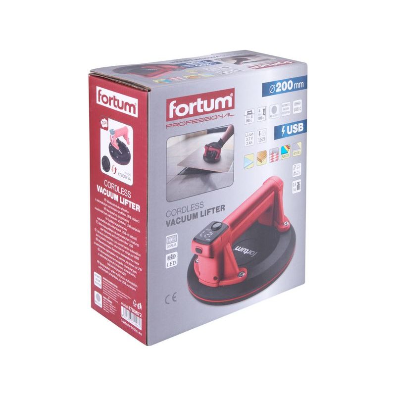 FORTUM PŘÍSAVKA AKU S AUTOMAT. UDRŽOVÁNÍM PODTLAKU, O 200MM/150KG, 4780872 - PŘÍSAVKY NA SKLO - DÍLNA A GARÁŽ