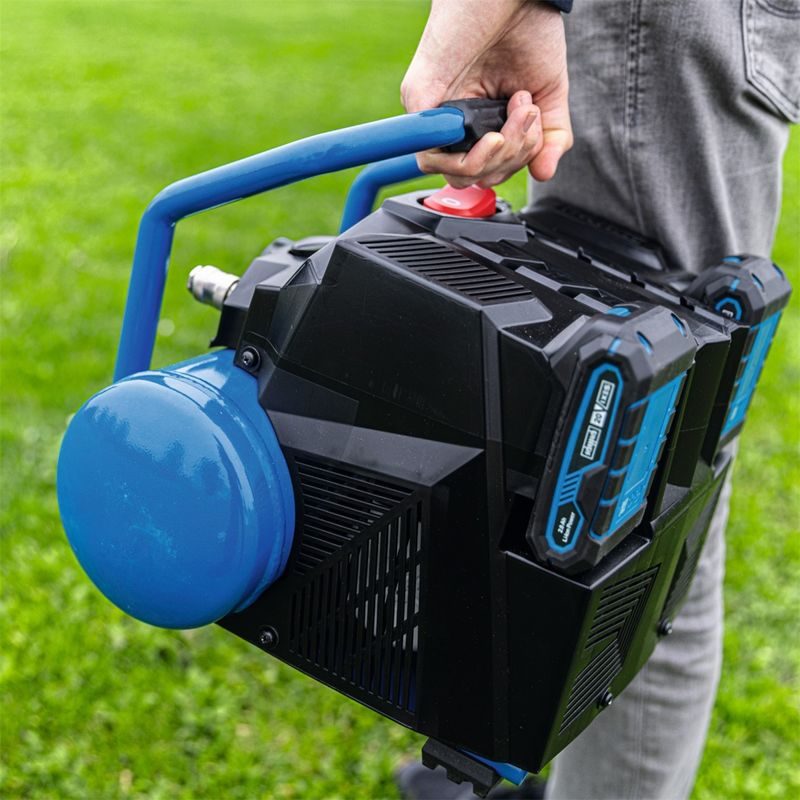 SCHEPPACH C-ACT160/6-X-SET S2 2X20 V IXES AKU BEZOLEJOVÝ KOMPRESOR 6 L + 2X 2AH BATERIE + DUÁLNÍ NABÍJEČKA 2,4 A - AKU KOMPRESORY - AKU NÁŘADÍ