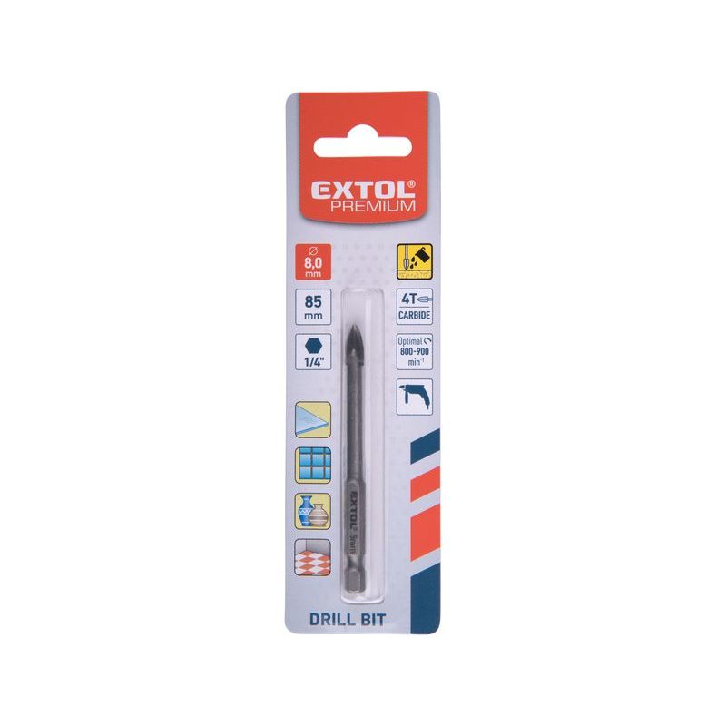 EXTOL PREMIUM VRTÁK NA SKLO A KERAMIKU KARBIDOVÝ, O 8MM, 8801888 - VRTÁKY DO SKLA A KERAMIKY - PŘÍSLUŠENSTVÍ