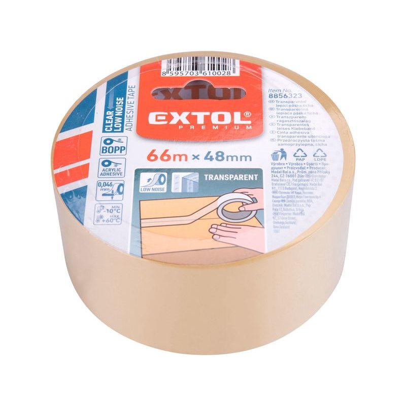 EXTOL PREMIUM PÁSKA LEPICÍ TICHÁ, TRANSPARENTNÍ, 48MM X 66M TL.0,046MM, PP/AKRYL LEPIDLO, 8856323 - ODVÍJEČE A LEPÍCÍ PÁSKY - DÍLNA A GARÁŽ