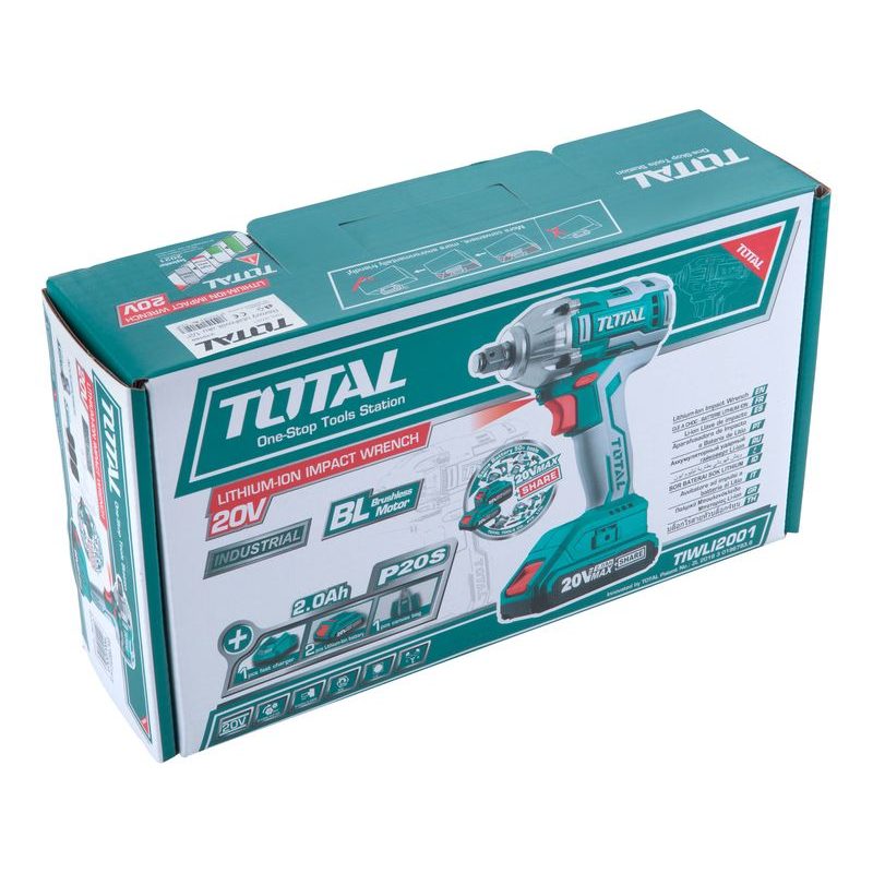 TOTAL UTAHOVÁK RÁZOVÝ AKU 1/2", BRUSHLESS, 20V LI-ION (2X), 2000MAH, INDUSTRIAL, TIWLI2001 - ZNAČKA TOTAL - ELEKTRICKÉ NÁŘADÍ