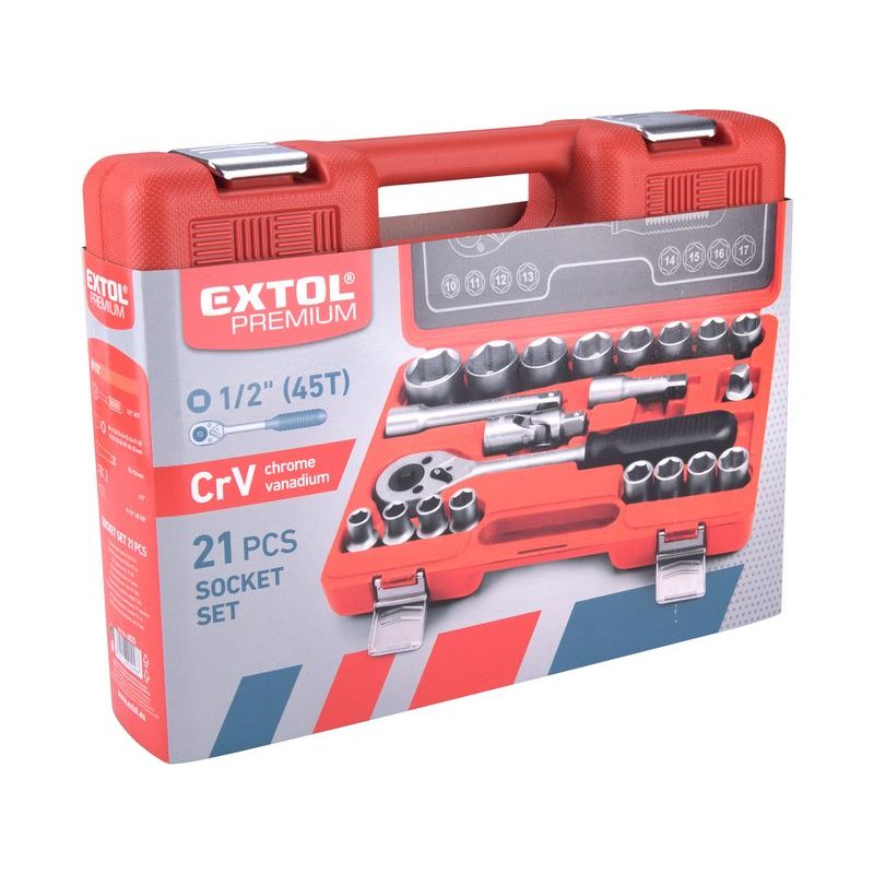 EXTOL PREMIUM HLAVICE NÁSTRČNÉ, SADA 21KS, 1/2", 6523 - GOLA SADY - RUČNÍ NÁŘADÍ