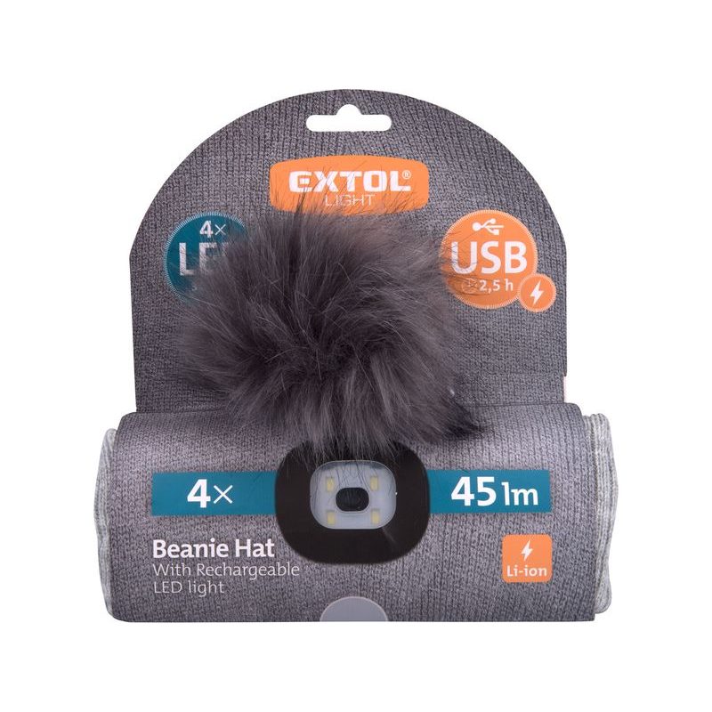EXTOL LIGHT ČEPICE S ČELOVKOU 4X45LM, USB NABÍJENÍ, SVĚTLE ŠEDÁ S BAMBULÍ, UNIVERZÁLNÍ VELIKOST, 100% ACRYL, 43465 - ČEPICE, KŠILTOVKY, PONOŽKY A JINÉ - PŘÍSLUŠENSTVÍ