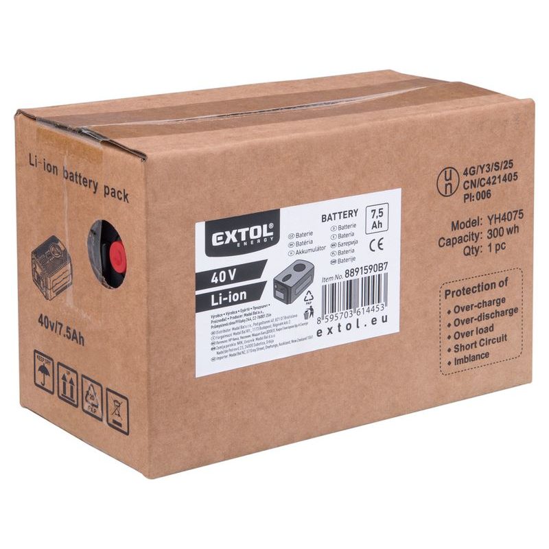 EXTOL ENERGY BATERIE AKUMULÁTOROVÁ 40V, LI-ION, 7,5AH, 8891590B7 - AKUMULÁTORY, BATERIE - NÁHRADNÍ DÍLY